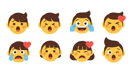 Diverse Emoji Faces Expressing Emotions - Vector Art