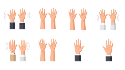 Fototapeta premium Set of Waving Hands and Open Palms in Various Styles