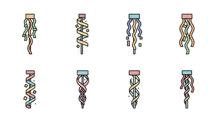 Festive Streamers and Confetti Icons