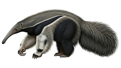 Giant Anteater with Long Snout and Bushy Tail - Isolated on White Background