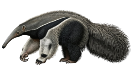 Giant Anteater with Long Snout and Bushy Tail - Isolated on White Background