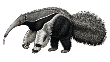Giant Anteater with Long Snout and Bushy Tail Isolated on White Background