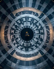 Fototapeta premium A geometric ceiling, centered, circular, marble and gold details