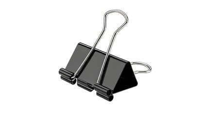 Black Binder Clip Isolated on White Background. Office Supplies and Stationery.