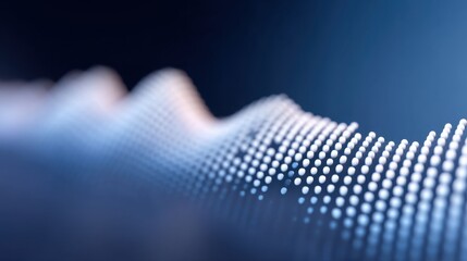 Abstract Digital Waves in Blue and White Colors Representing Sound or Data Visualization with Dots Over a Soft Gradient Background