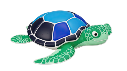 Cartoon Sea Turtle with Blue and Black Shell on White Background
