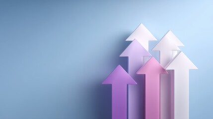 Abstract composition of upward pointing arrows in gradient colors representing growth and progress on a soft blue background for business themes