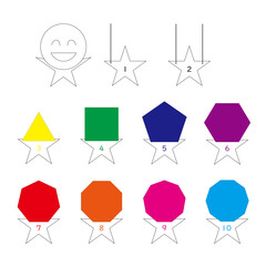 Colorful Kids Educational Numbers 1&ndash;10 with Stars and Polygons