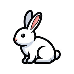 Obraz premium A cute cartoon white rabbit with pink inner ears