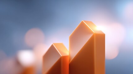 Abstract representation of growth and progress with geometric shapes and vibrant orange colors on a soft blurred background for modern design and marketing concepts