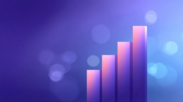 Abstract colorful graph with ascending bars showcasing growth and progress against a soft blurred background in shades of purple and blue