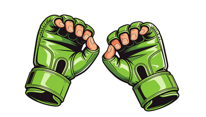 Green mixed martial arts fighting gloves clenched into fists, ready for action Transparent Background