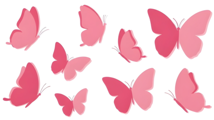 Set of 10 Pink Butterfly Vector Illustrations isolated PNG with Transparent Background