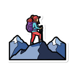 A hiker stands on a mountain peak with a backpack
