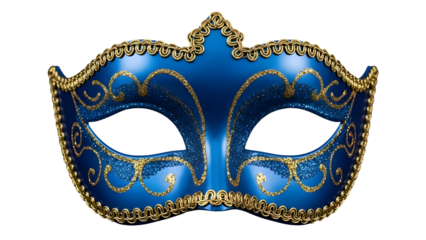 Blue and Gold Glitter Masquerade Mask isolated PNG with Transparent Background