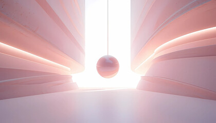 Modern pink interior with spherical pendant light