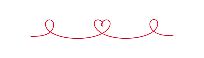 Fototapeta premium Red ornamental border with three swirling heart shapes on a black backdrop