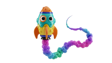 Colorful Toy Rocket with Rainbow Smoke Trail, Product Shot isolated PNG with Transparent Background