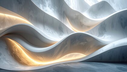 Modern abstract wavy structure with soft lighting and smooth curves