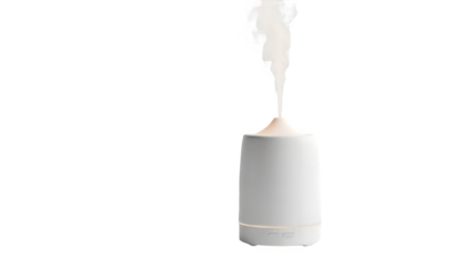 Modern White Ceramic Essential Oil Diffuser Emitting Mist Product Shot isolated PNG with Transparent Background