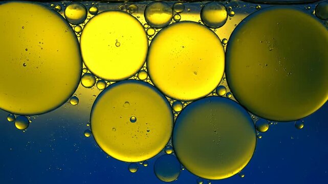 Yellow Oil Bubbles Floating Water.