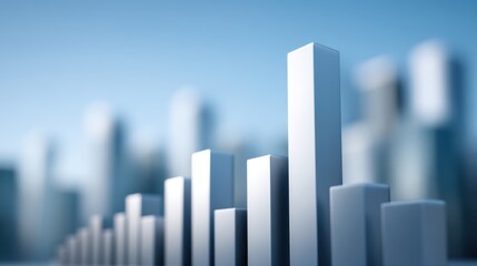 Abstract representation of financial data analysis with 3D bar graphs against a blurred city skyline background in a modern digital style