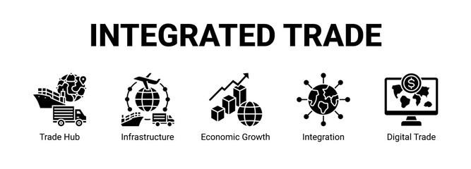 Integrated Trade web banner icon concept, with Trade Hub, Infrastructure, Economic Growth, Integration.