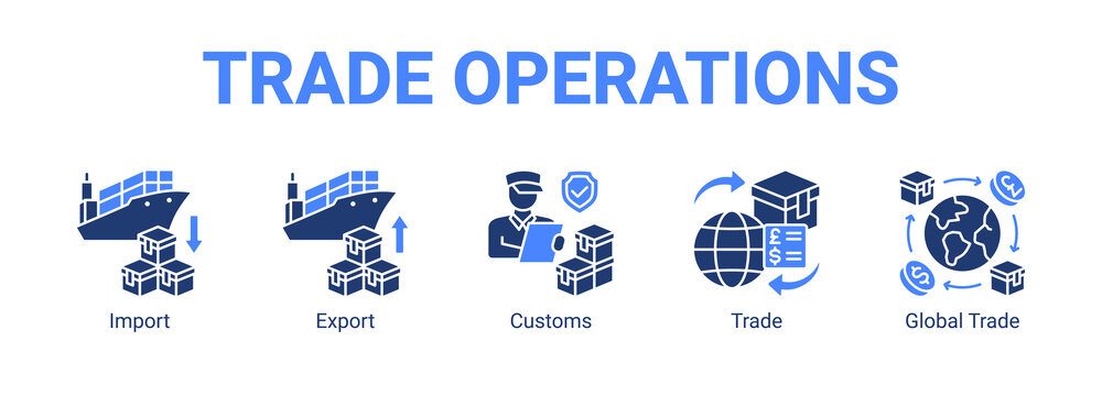 Trade Operations web banner icon concept, with Import, Export, Customs, Trade.