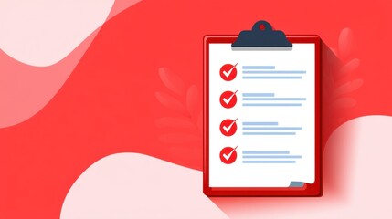 Colorful checklist on a clipboard with red background showcasing task completion and organization with visual appeal for planning and productivity themes