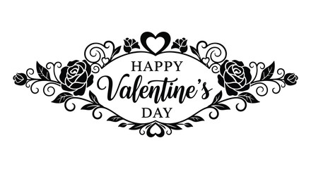 an ornate valentine s day design featuring roses hearts and flourishes in a striking black silhouette © nhpvect02