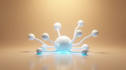 Abstract Molecular Connection Concept with White Spheres and Glowing Cyan Light Hubs, ,neon light 