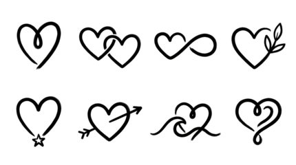 Minimalist Romance Set with Infinity Hearts Arrow Wave Leaf and Star Elements Hand-Drawn Brush Stroke Style