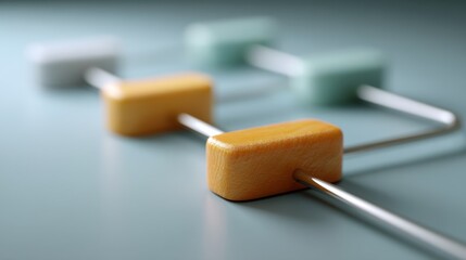 Abstract composition featuring colorful blocks and metal rods on a soft textured surface, ideal for modern design and creative projects