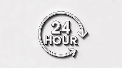 Twenty four hour service icon with circular arrows
