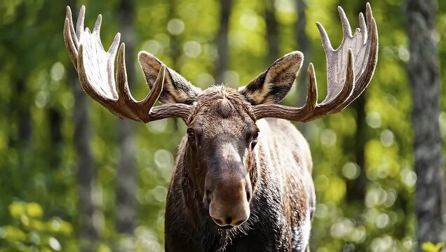 Majestic Moose in Forest Habitat Closeup.