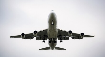 Commercial airplane flying overhead with engines visible from below perspective showcasing modern aviation technology and travel transportation in the sky