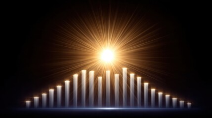 Bright Radiance Above Columns in a Triangular Formation with Sparkling Light Effects and Gradual Illumination Creating a Sense of Growth and Energy