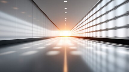 Obraz premium Bright and Modern Corridor with Illuminated Walls and Reflective Floor in a Contemporary Architectural Style