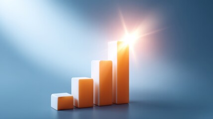 3D Bar Graph Illustration Representing Increasing Growth and Progress in Business or Finance on Blue Background with Soft Light Effect