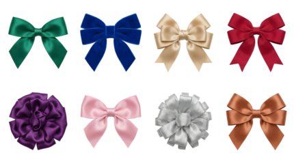 Gift Celebration Bow Set with Velvet Emerald Royal Blue Champagne Pink and Crimson Satin Ribbon Elements 