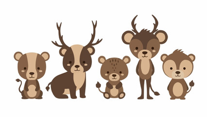 Obraz premium Cute cartoon forest animals collection on white background.