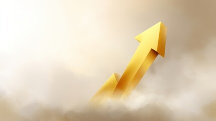 Fototapeta premium Golden Arrow Rising Through Clouds, Symbolizing Growth, Success, and Positive Change in Business or Personal Development Contexts