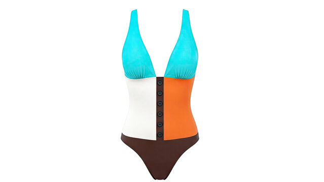 Colorblock One-Piece Swimsuit with Buttons