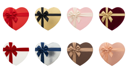 Luxury Heart Shaped Gift Boxes Set for Valentine Day featuring Red Gold Silver and Pink Ribbons Top View