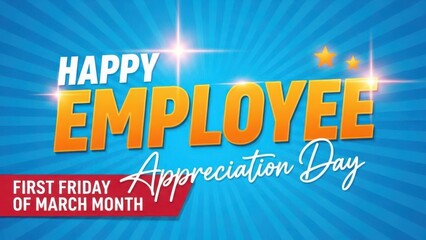 Happy employee appreciation day banner with glowing text on a vibrant blue background
