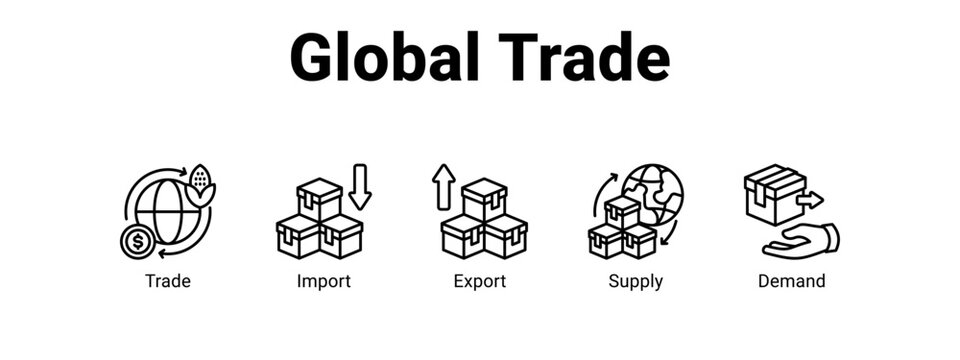 Global Trade web banner icon vector illustration concept ,  with icon of Trade, Import, Export.