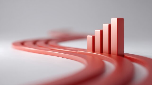 Abstract representation of growth and progress with geometric shapes on wavy pathways emphasizing business success and development in a minimalistic style - Powered by Adobe