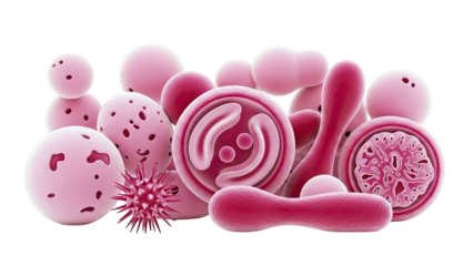 Microscopic pink cells and organisms