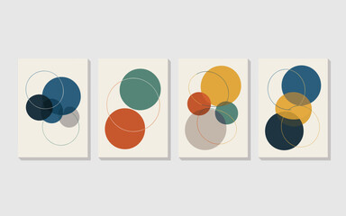 A series of abstract illustrations depicting colorful circles and shapes in a modern art style, showcasing creativity and visual harmony