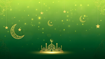Islamic theme background with elegant green and gold nuances.